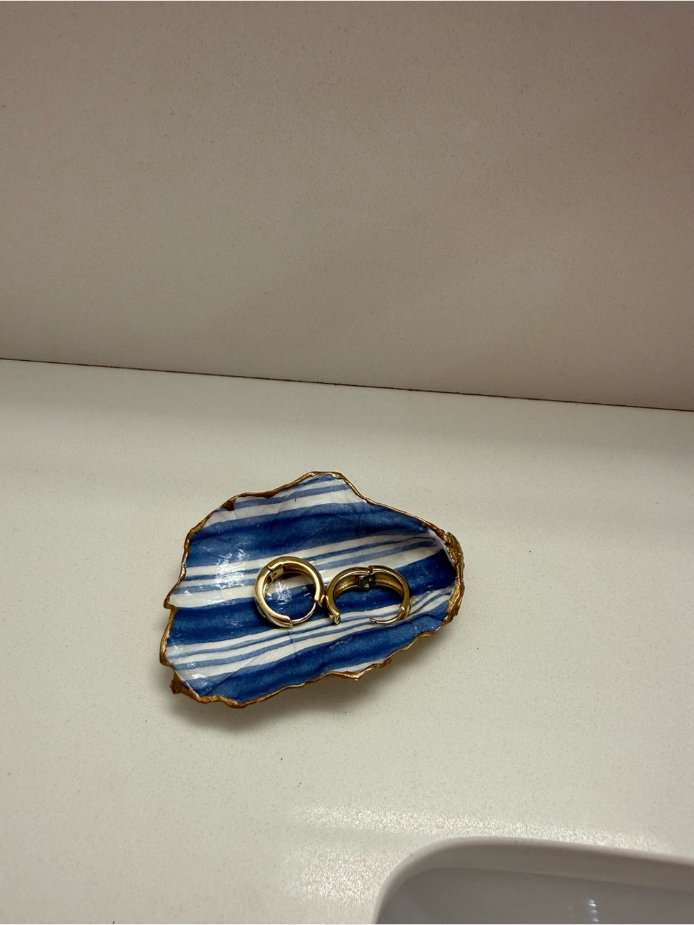 Handmade Oyster Jewelry Dish with Gold Leaf Dipped Edge